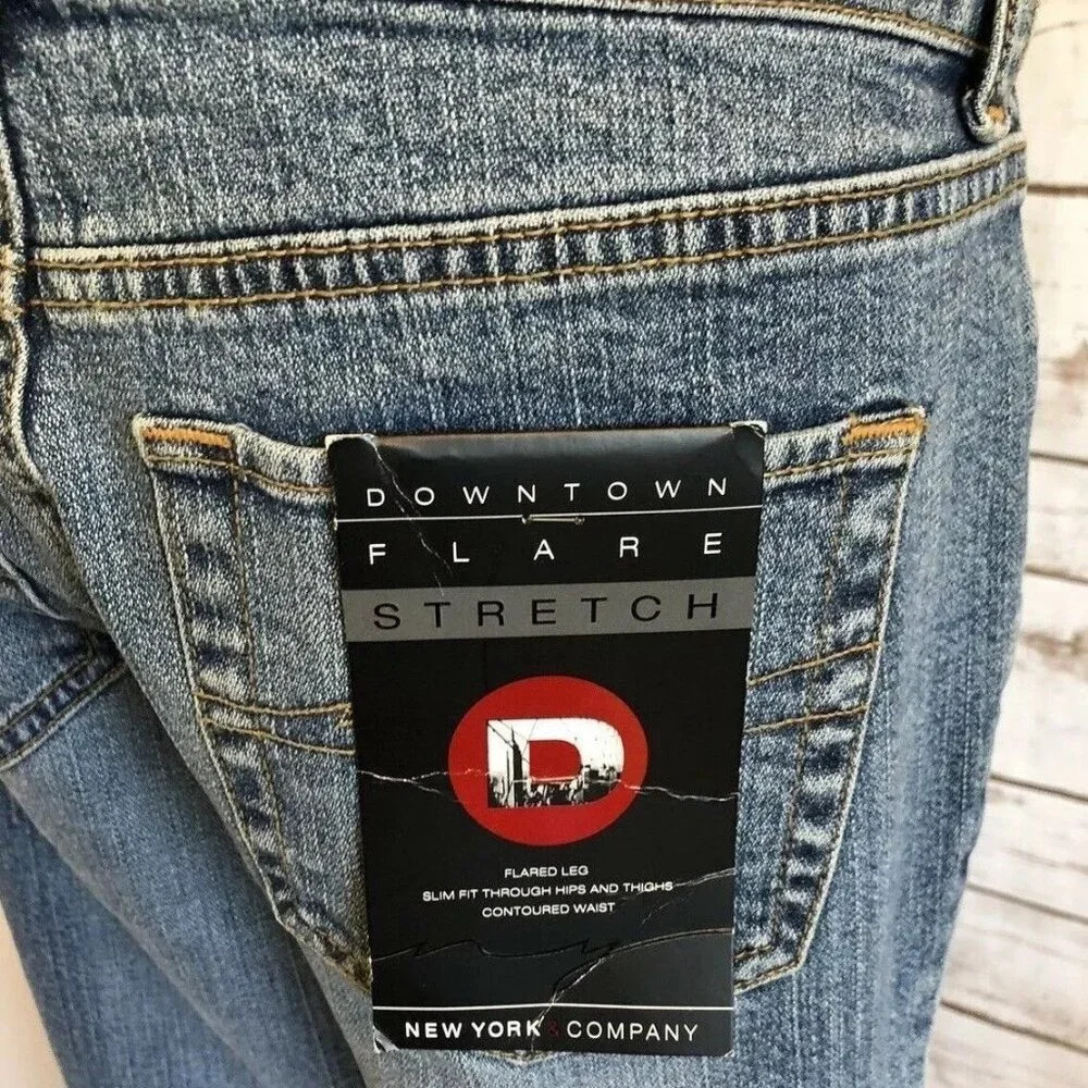 NEW YORK CO. Women Dark Wash Cotton Denim Blue Jeans Flared Leg Pants Size 2 NWT - Picture 12 of 12